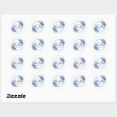 Custom Blue Floral Logo Sticker – Elegant Round  ラウンドシール (シート)