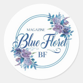 Custom Blue Floral Logo Sticker – Elegant Round  ラウンドシール