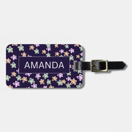 CUSTOM BLUE FLOWER PATTERN Luggage Tag ラゲッジタグ (正面横)
