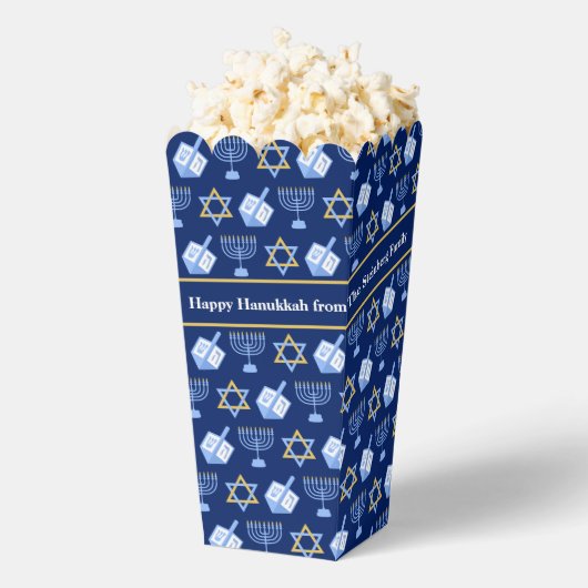Custom Blue Hanukkah Pattern Popcorn Party フェイバーボックス (はじけた状態)