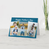 Custom Blue Happy Father's Day Photo Collage カード (正面)