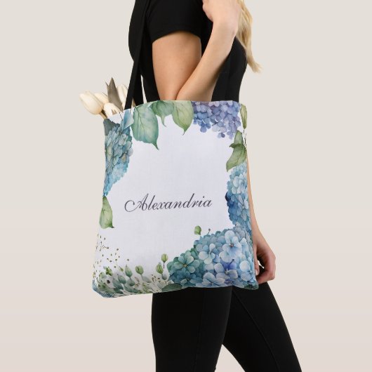 Custom Blue Hydrangeas トートバッグ (クローズアップ)