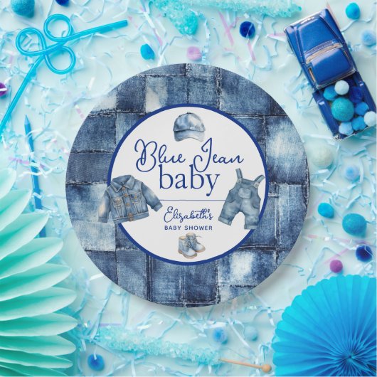 Custom Blue Jean Baby Denim Themed Baby Shower ペーパープレート (パーティー)