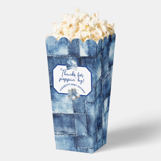Custom Blue Jean Baby Denim Themed Popcorn フェイバーボックス (はじけた状態)