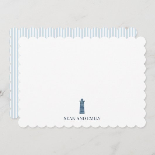 Custom Blue Lighthouse Watercolor Logo Nautical サンキューカード (正面/裏面)