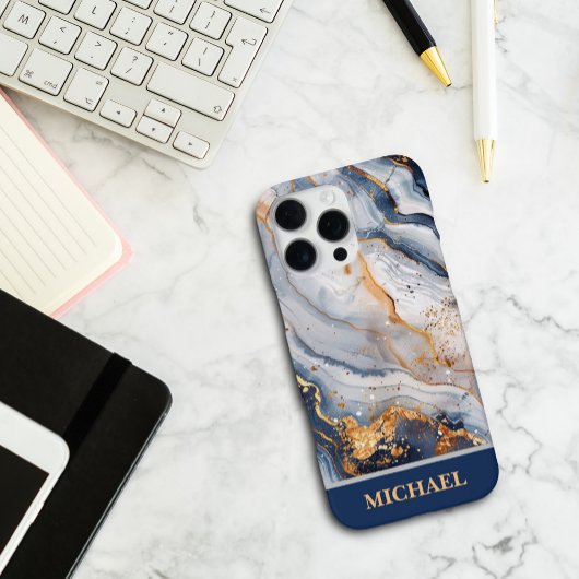 Custom Blue Marble With Gold Accents Personalized iPhoneケース