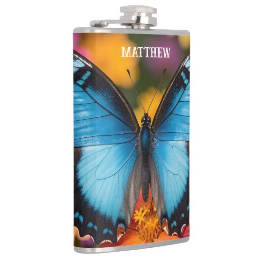 Custom Blue Morpho Butterfly Floral Botanical  フラスク (右)