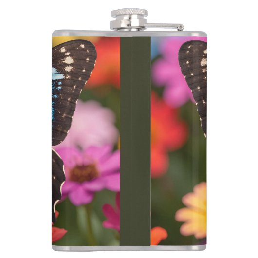 Custom Blue Morpho Butterfly Floral Botanical  フラスク (裏面)