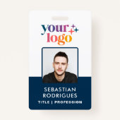 Custom Blue Name Logo Photo Barcode Employee Badge バッジ (正面)