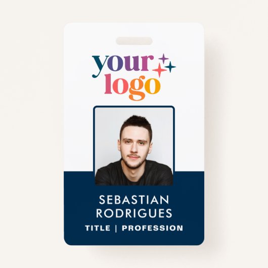 Custom Blue Name Logo Photo Barcode Employee Badge バッジ (正面)