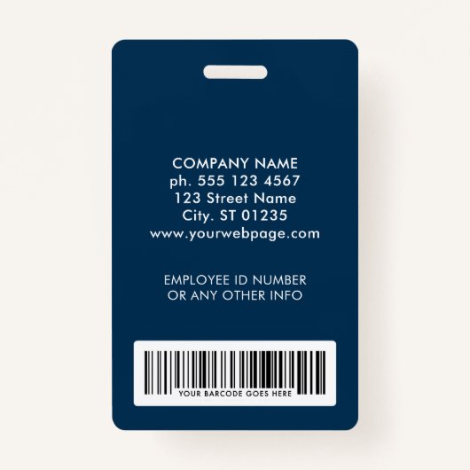 Custom Blue Name Logo Photo Barcode Employee Badge バッジ (裏面)