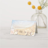 Custom Blue Ocean Tropical Beach Wedding プレイスカード (正面)