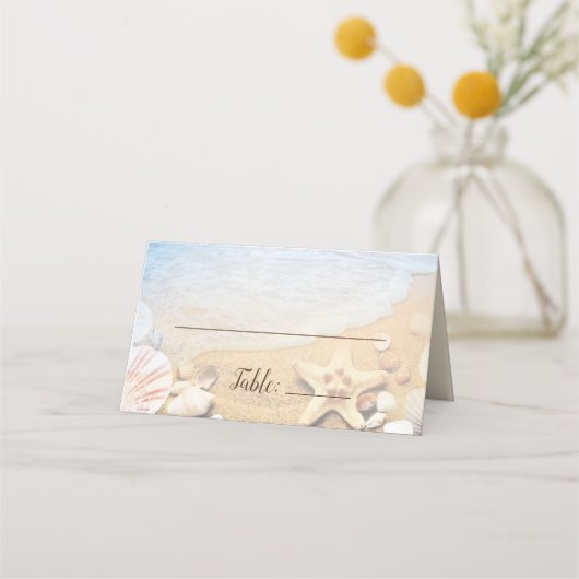 Custom Blue Ocean Tropical Beach Wedding プレイスカード (正面)