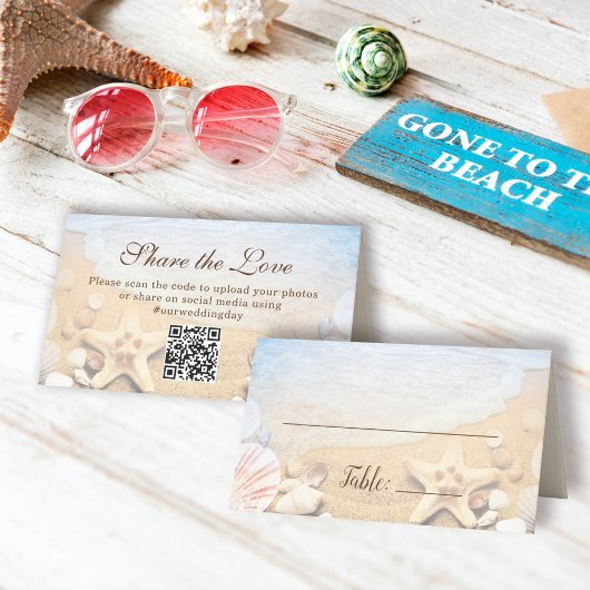 Custom Blue Ocean Tropical Beach Wedding プレイスカード