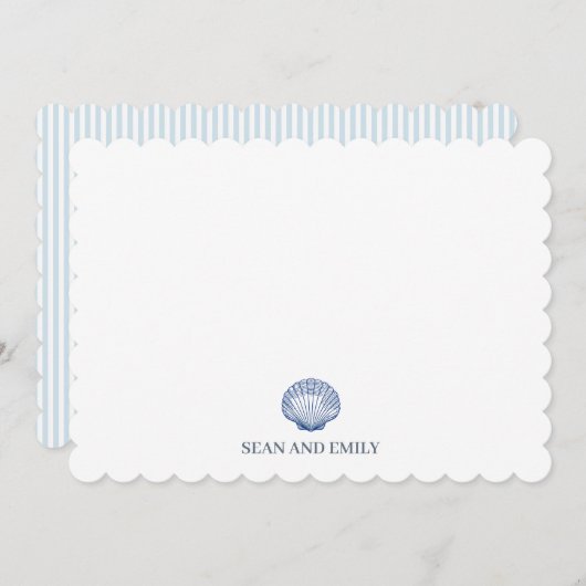 Custom Blue Seashell Logo Nautical Stationary サンキューカード (正面/裏面)