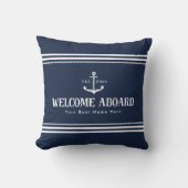 Custom Blue Striped Boat Nautical Welcome Aboard  クッション (正面)