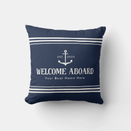 Custom Blue Striped Boat Nautical Welcome Aboard  クッション
