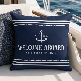 Custom Blue Striped Boat Nautical Welcome Aboard  クッション