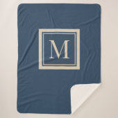 Custom Blue & Vanilla Framed Monogram シェルパブランケット (正面)