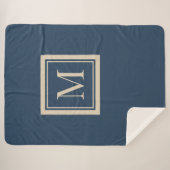 Custom Blue & Vanilla Framed Monogram シェルパブランケット (正面(横))