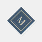 Custom Blue & Vanilla Framed Monogram スタンダードカクテルナプキン (角)