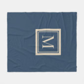 Custom Blue & Vanilla Framed Monogram フリースブランケット (正面(横))