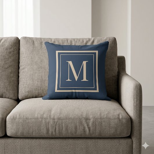 Custom Blue & Vanilla Framed Monogram Throw Pillow クッション