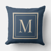 Custom Blue & Vanilla Framed Monogram Throw Pillow クッション (正面)