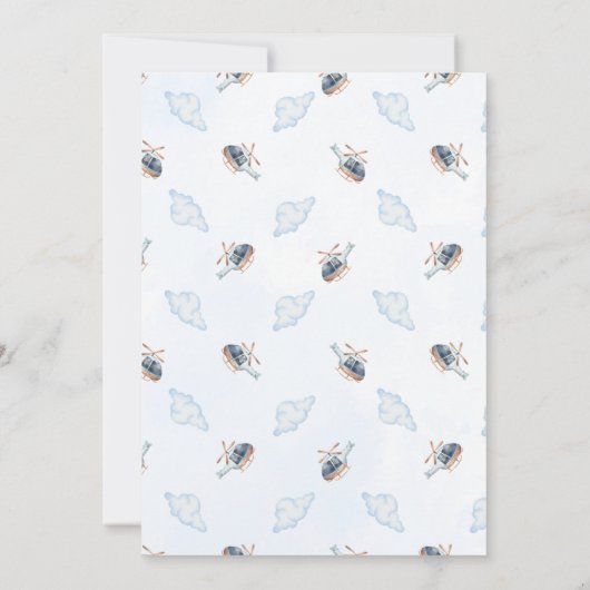 Custom Blue Watercolor Helicopter Boys Birthday 招待状 (裏面)