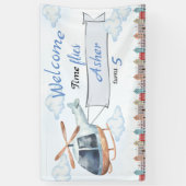 Custom Blue Watercolor Helicopter Boys Birthday 横断幕 (縦)