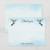Custom Blue Watercolor Hummingbird Thank You    ノートカード (正面/裏面)