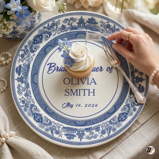 Custom Blue Willow Bridal Shower Personalized Chin ペーパープレート