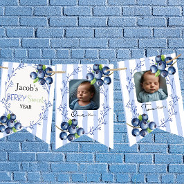 Custom  Blueberry 1st Birthday 12 Photo   バンティングフラッグ