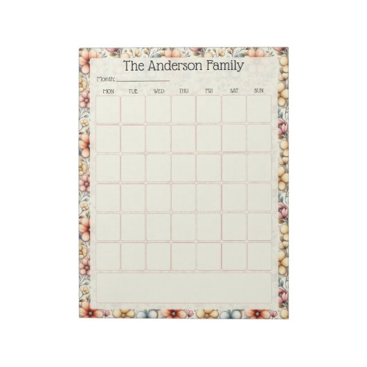 Custom Blush Floral Monthly Calendar Notepad ノートパッド (回転)