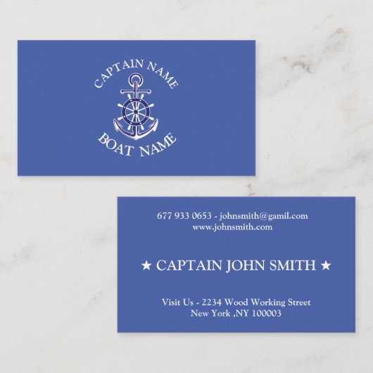 Custom boat captain name navy Business Card 名刺 (正面/裏面)