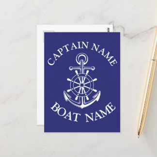 Custom boat captain name navy Postcard ポストカード