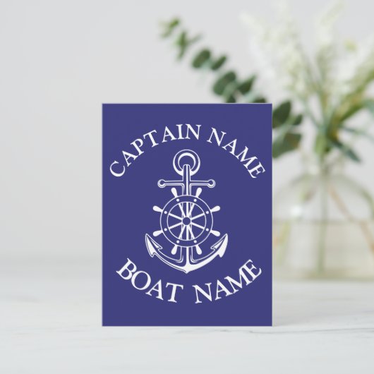 Custom boat captain name navy Postcard ポストカード (スタンド正面)
