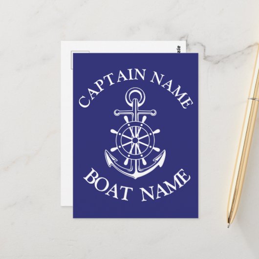 Custom boat captain name navy Postcard ポストカード (正面/裏面インサイチュ)