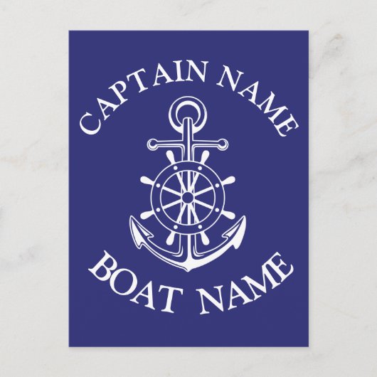 Custom boat captain name navy Postcard ポストカード (正面)