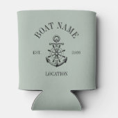 Custom Boat Name Anchor Crest Nautical Lake House 缶クーラー (裏面)
