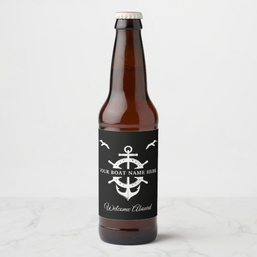 Custom Boat Name Ship’s Wheel Anchor Nautical Cool ビールラベル (正面)