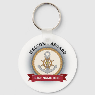 Custom boat name welcome aboard anchor and rope キーホルダー