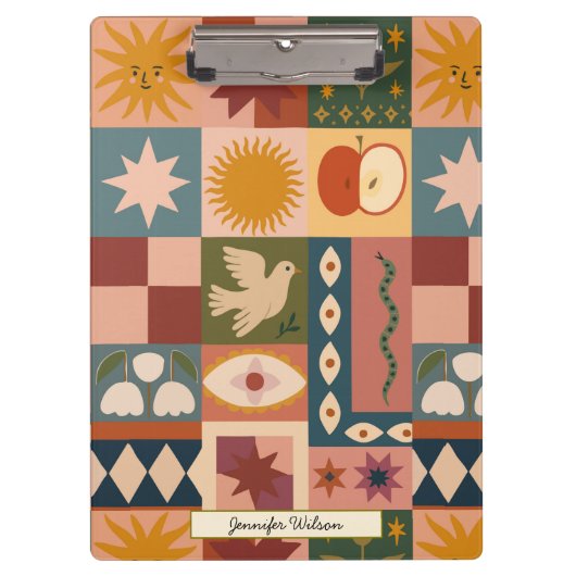 Custom Bohemian Celestial Patchwork Mystical クリップボード (正面)