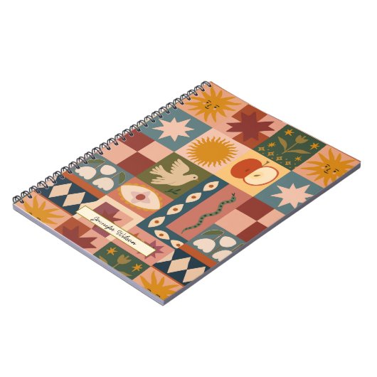 Custom Bohemian Celestial Patchwork Mystical ノートブック (左側)