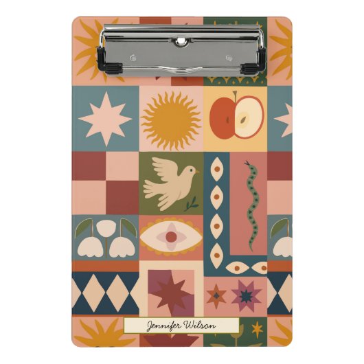 Custom Bohemian Celestial Patchwork Mystical ミニクリップボード (正面)