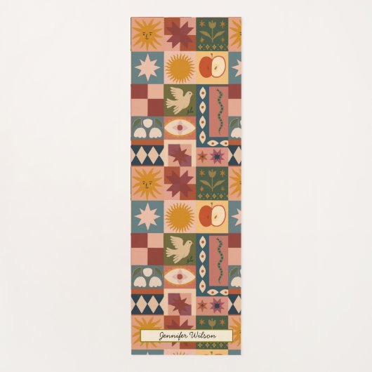 Custom Bohemian Celestial Patchwork Mystical ヨガマット (正面)