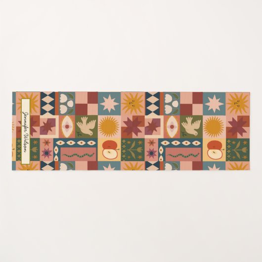 Custom Bohemian Celestial Patchwork Mystical ヨガマット (正面(横))