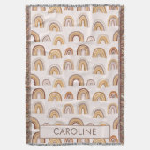 Custom Boho Desert Rainbow Arch Pattern Taupe スローブランケット (正面縦)