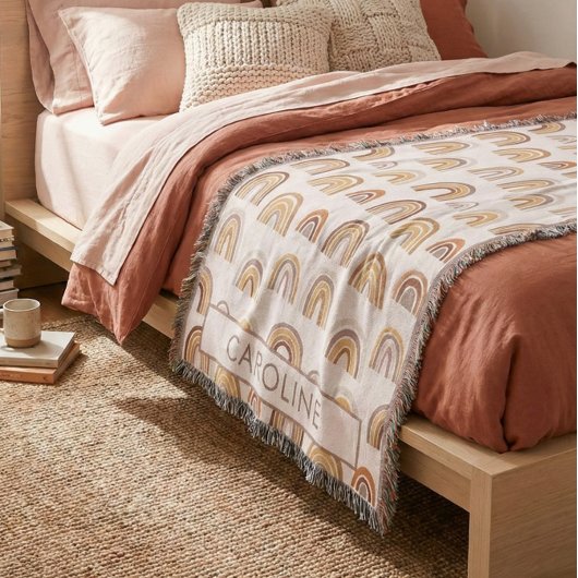 Custom Boho Desert Rainbow Arch Pattern Taupe スローブランケット