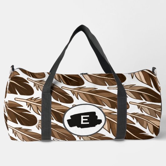 Custom Boho Feather Monogram Large Duffel Bag ダッフルバッグ (正面)